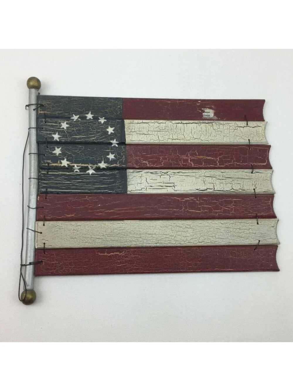 Americana Home Decor Art Wood USA Flag Original 13 Stars Red White Blue Stripes